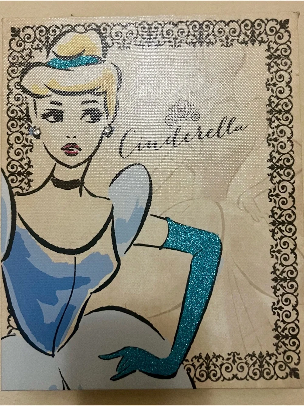 Disney Cinderella Wall Art - Blue & Teal Glitter Accents